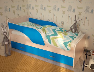 Детская кровать с бортиками Максимка, корпус Млечный дуб, фасад Синий в Улан-Удэ