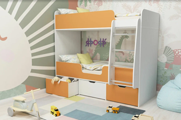 Двухъярусная детская кровать Ярофф Малыш двойняшка 70х160, корпус Белое дерево, фасад Оранжевый в Улан-Удэ
