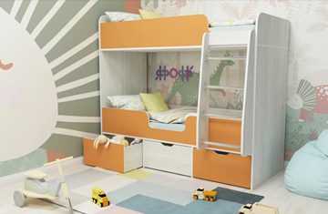 Двухъярусная кровать Ярофф Малыш двойняшка 70х160, корпус Винтерберг, фасад Оранжевый в Улан-Удэ