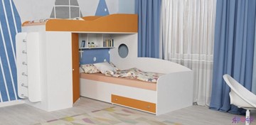 Детская кровать-чердак Ярофф Кадет-2 с металлической лестницей, корпус Белое дерево, фасад Оранжевый в Улан-Удэ