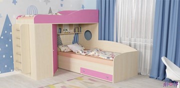 Детская кровать-шкаф Кадет-2 с металлической лестницей, корпус Дуб, фасад Розовый в Улан-Удэ