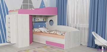 Кровать-чердак детская Ярофф Кадет-2 с металлической лестницей, корпус Винтерберг, фасад Розовый в Улан-Удэ