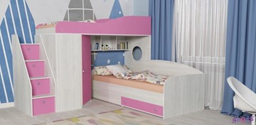 Детская кровать-шкаф Кадет-2 с универсальной лестницей, корпус Винтерберг, фасад Розовый в Улан-Удэ