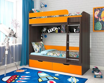 Детская 2-х ярусная кровать Ярофф Юниор-5, каркас Бодего, фасад Оранжевый в Улан-Удэ
