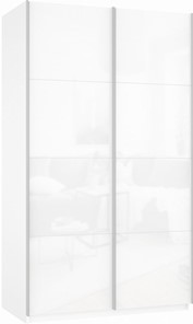 Шкаф-купе 2-х дверный Прайм (Белое стекло/Белое стекло) 1600x570x2300, белый снег в Улан-Удэ