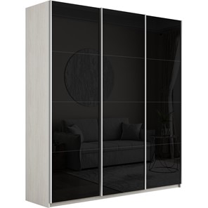 Шкаф 3-дверный Широкий Прайм (Черное стекло) 2400x570x2300, Ясень Анкор светлый в Улан-Удэ