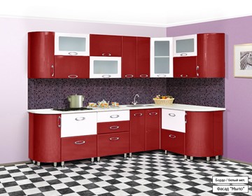 Угловая кухня Мыло 128 2700х1500, цвет Бордо/Белый металлик в Улан-Удэ