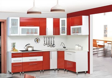 Угловой кухонный гарнитур Мыло 224 2600х1600, цвет Красный/Белый металлик в Улан-Удэ