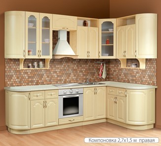 Угловой кухонный гарнитур Классика 2700х1500, цвет Дуб беленый в Улан-Удэ