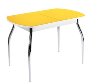Обеденный стол ПГ-04 СТ2, белое/желтое стекло/35 хром гнутые металл в Улан-Удэ