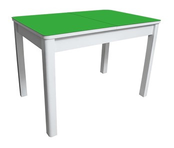 Кухонный раздвижной стол Айсберг-02 СТ2, белое ЛДСП/стекло зеленое/прямые массив белый в Улан-Удэ