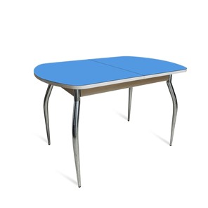 Кухонный обеденный стол ПГ-04 СТ2, дуб молочный/синие стекло/35 хром гнутые металл в Улан-Удэ