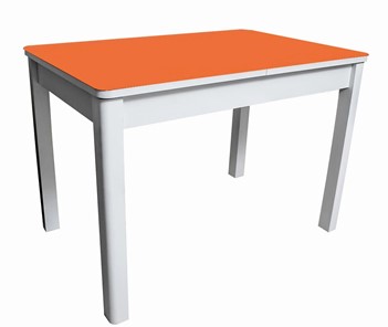 Обеденный раздвижной стол Айсберг-01 СТ2, белое ЛДСП/стекло оранжевое/прямые массив белый в Улан-Удэ