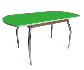 Кухонный стол раздвижной ПГ-07 СТ2, дуб молочный/зеленое стекло/35 хром гнутые металл в Улан-Удэ