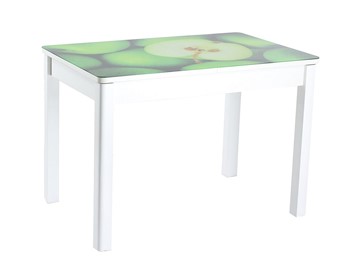 Кухонный стол раздвижной Айсберг-02 СТФ, белое лдсп/зеленые яблоки/40 прямые массив белые в Улан-Удэ
