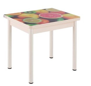 Кухонный пристенный стол СПА-01 СТФ, дуб молочный ЛДСП/стекло фрукты/36 прямые трубки крашеные белые в Улан-Удэ