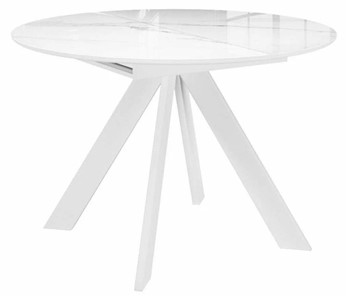 Стеклянный стол раздвижной DikLine SFC110 d1100 стекло Оптивайт Белый мрамор/подстолье белое/опоры белые в Улан-Удэ