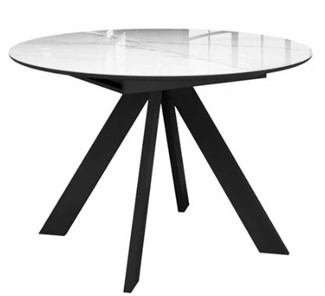 Стол со стеклянной столешницей раздвижной  DikLine SFC110 d1100 стекло Оптивайт Белый мрамор/подстолье черное/опоры черные в Улан-Удэ