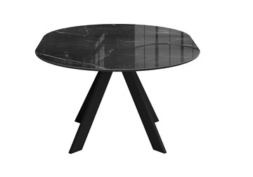 Стол из стекла раздвижной DikLine SFC110 d1100 стекло Оптивайт Черный мрамор/подстолье черное/опоры черные в Улан-Удэ