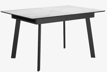 Стеклянный кухонный стол раздвижной DikLine SFA125 Стекло Белый мрамор САТИН/подстолье черное/опоры черные в Улан-Удэ