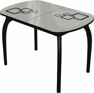 Кухонный стол раздвижной Ривьера мини дерево №1, Рисунок квадро (стекло белое/черный/черный) в Улан-Удэ