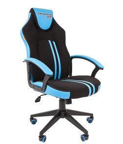 Кресло игровое CHAIRMAN GAME 26  Экокожа - Ткань стандарт. Черный/голубой в Улан-Удэ