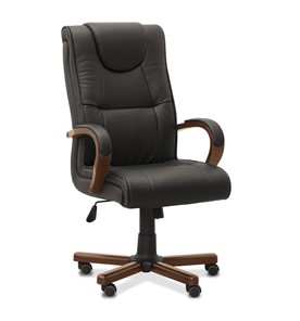 Офисное кресло для руководителя Империя, натуральная кожа с компаньоном / черная/дерево - орех в Улан-Удэ