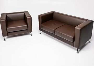Комплект мебели Альбиони коричневый кожзам  диван 2Д + кресло в Улан-Удэ