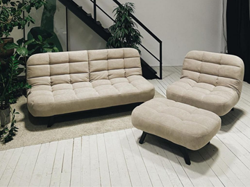 Комплект мебели Абри цвет бежевый диван + кресло +пуф пора металл в Улан-Удэ