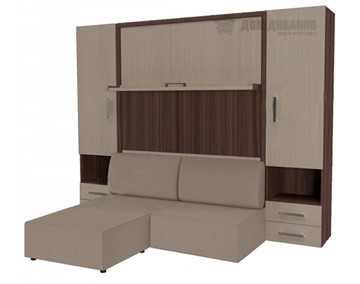 Кровать-шкаф трансформер Кровать-трансформер Smart (ШЛ+КД 1400+ШП+Пуф), 2 шкафа, без подлокотников в Улан-Удэ