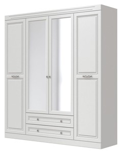 Шкаф четырехдверный в спальню Олимп ШР-4 (Белый) 2 зеркала в Улан-Удэ