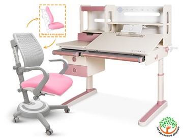 Растущий стол + кресло Mealux Oxford Max + Ergoback, белый/розовый в Улан-Удэ