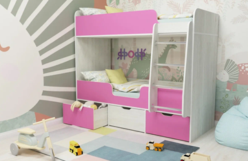 Двухэтажная детская кровать Малыш двойняшка 70х160, корпус Винтерберг, фасад Розовый в Улан-Удэ - предосмотр
