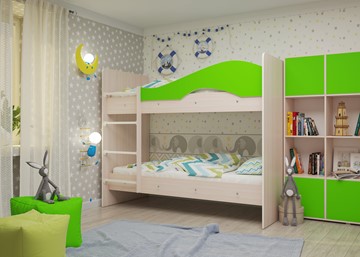 Детская 2-х ярусная кровать Мая на щитах, корпус Млечный дуб, фасад Салатовый в Улан-Удэ - предосмотр 1