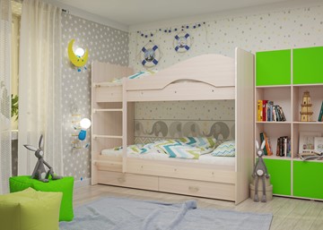 Детская двухэтажная кровать Мая на щитах со шкафом и ящиками, цвет Млечный дуб в Улан-Удэ - предосмотр 1