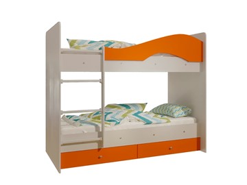 Двухъярусная детская кровать Мая с 2 ящиками на щитах, корпус Млечный дуб, фасад Оранжевый в Улан-Удэ - предосмотр 4