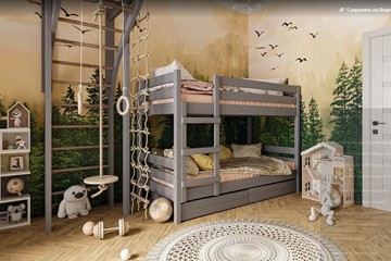 Кровать в детскую Джуниор двухъярусная с ящиками (Антрацит) в Улан-Удэ - предосмотр 1
