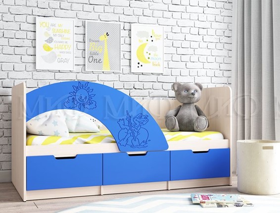 Детская кровать с бортиками Юниор-3, синий матовый в Улан-Удэ - изображение