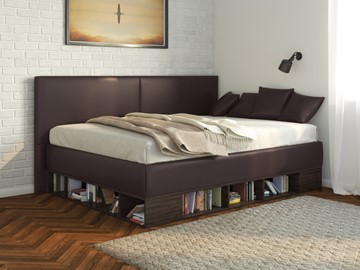 Кровать подростковая Lancaster 1, 120х200, ЛДСП венге, экокожа коричневая в Улан-Удэ