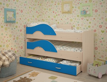 Двухэтажная детская кровать Радуга 1.6 с ящиком, корпус Млечный дуб, фасад Синий в Улан-Удэ