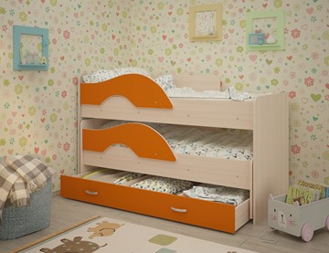 Детская двухъярусная кровать ТМК Радуга 1.6 с ящиком, корпус Млечный дуб, фасад Оранжевый в Улан-Удэ