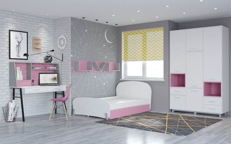Мебель для детской POLINI Kids Mirum №4 Белый / Серый / Розовый в Улан-Удэ - изображение
