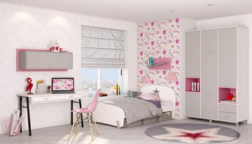 Комплект мебели для детской POLINI Kids Mirum №7 Белый / Серый / Розовый в Улан-Удэ