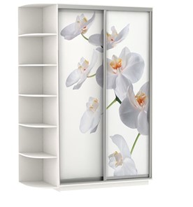 Шкаф-купе двухдверный Хит, 1500x600x2200, фотопечать, со стеллажом, белая орхидея, белый снег в Улан-Удэ