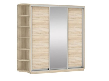 Шкаф трехдверный Экспресс (ДСП/Зеркало/ДСП) со стеллажом, 2400х600х2200, дуб сонома в Улан-Удэ