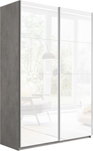 Шкаф двухдверный Прайм (Белое стекло/Белое стекло) 1200x570x2300, бетон в Улан-Удэ