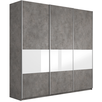 Шкаф 3-створчатый Широкий Прайм (ДСП / Белое стекло) 2400x570x2300, Бетон в Улан-Удэ - изображение