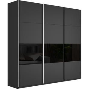 Шкаф 3-х створчатый Широкий Прайм (ДСП / Черное стекло) 2400x570x2300, Серый диамант в Улан-Удэ