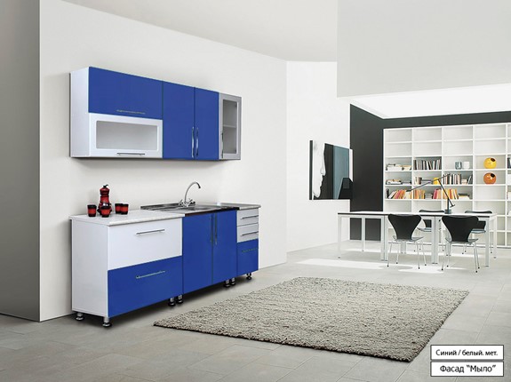 Кухонный гарнитур Мыло 224 2000х718, цвет Синий/Белый металлик в Улан-Удэ - изображение