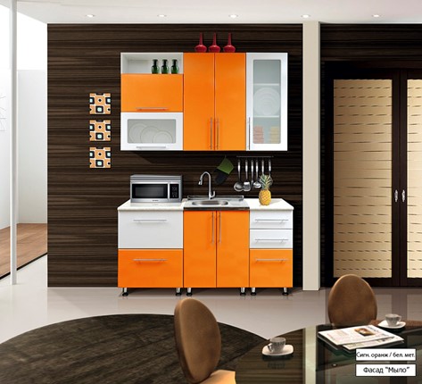Гарнитур кухонный Мыло 224 1600х718, цвет Оранжевый/Белый металлик в Улан-Удэ - изображение